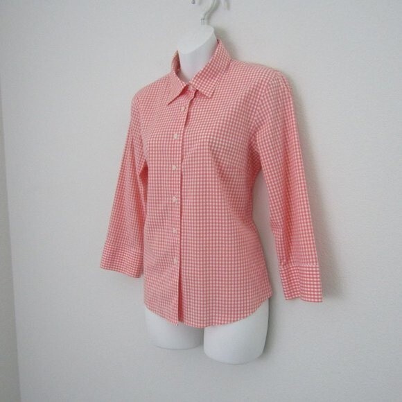 Talbots Vintage Top 6 Orange Plaid Preppy Coastal Grandma Classic Business - Picture 4 of 9